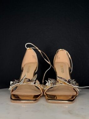 Dream Pairs Metallic Gold Lace-Up Butterfly Stiletto Sandals US 8‎